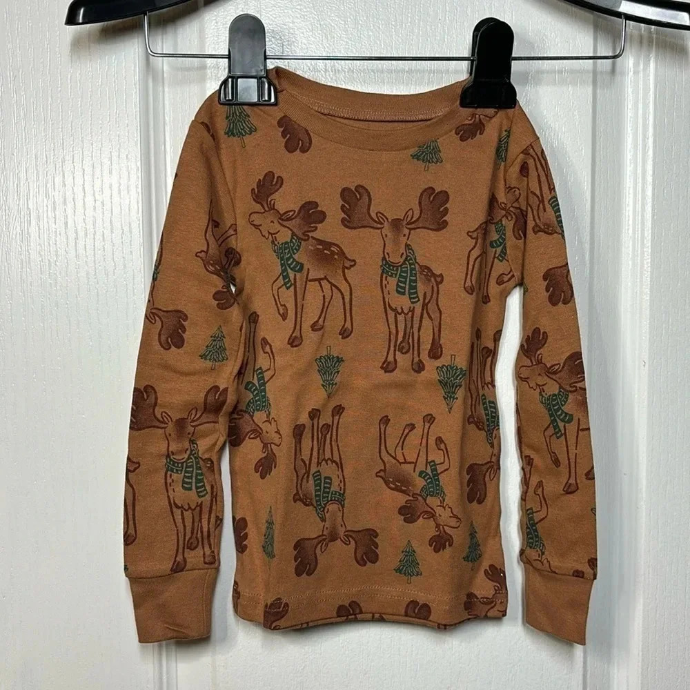 Carter's Boy's 3T Brown Christmas Long Sleeved Tee with Moose Design NWOT‎